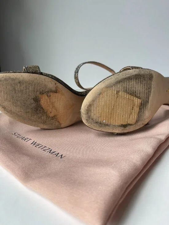 Stuart Weitzman NuNakedStraight Pyrite Metallic Sandal Stiletto Heel - Picture 8 of 8